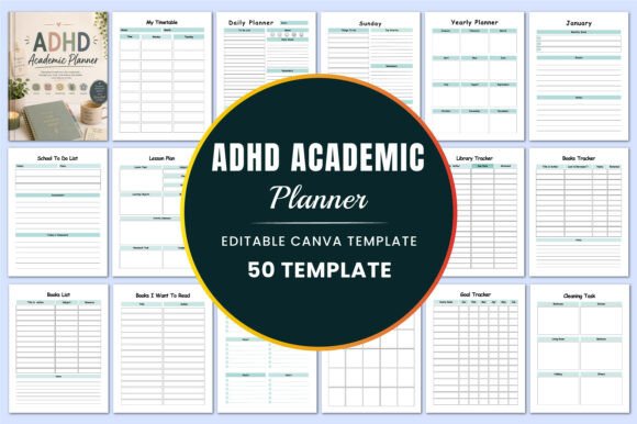 ADHD Academic Planner Canva Templates for Focused Success