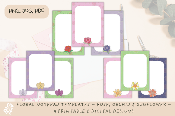 Floral Notepad Templates: Rose, Orchid & Sunflower Designs