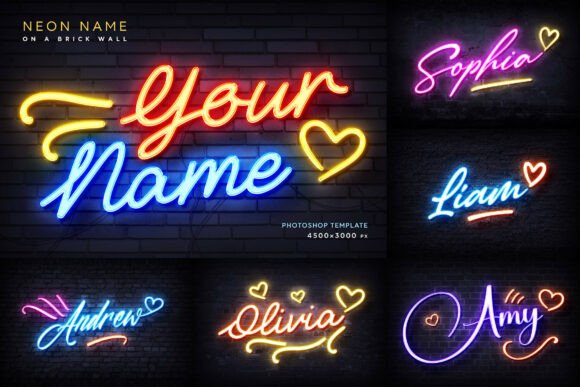 Neon Names Photoshop Templates: Instant Luminous Typography